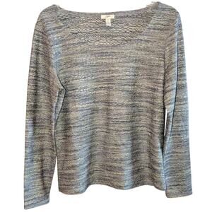 Womens J. Jill Crinkle Crepe Top Size Medium Green Blue Stretch Long Sleeve